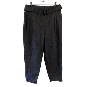 A.L.C. Womens Diego Cropped Paperbag Pants Black Belted Stretch Pockets 18 New